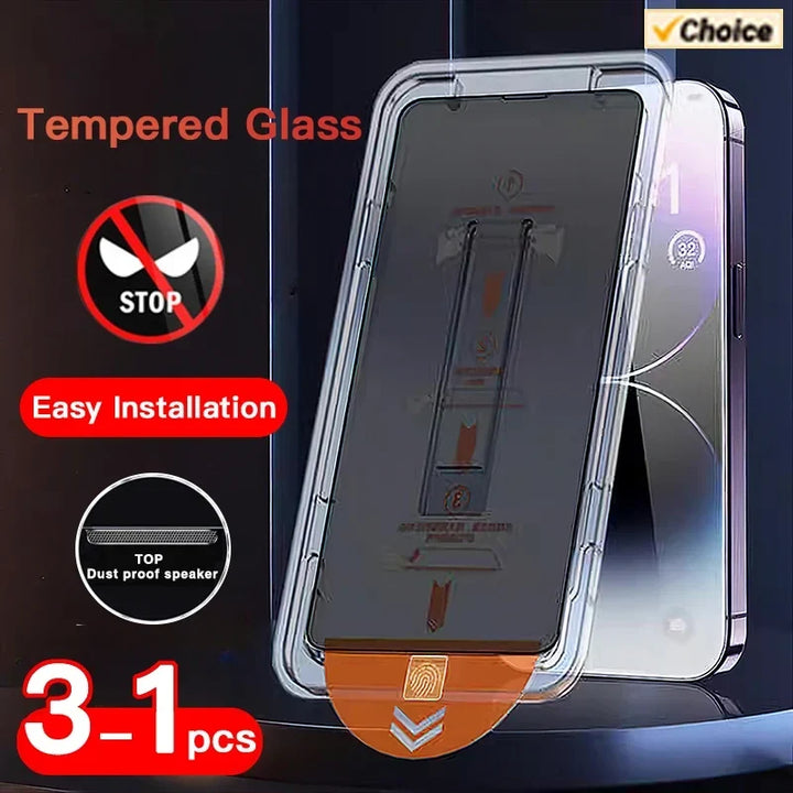 Privacy Tempered Glass Screen Protector for iPhone 16 15 14 13 12 - Anti-Spy Auto-Dust Removal Shield