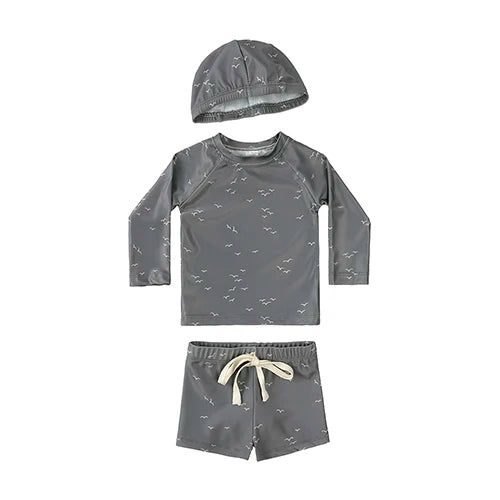 Quick-dry Unisex Baby Swimwear 2-Piece Set – Long-Sleeve Rash Guard Top, Shorts, Polyester, Summer Beachwear