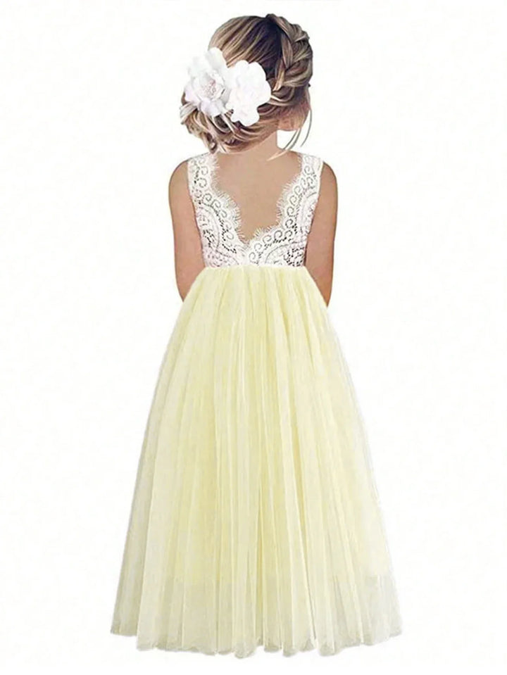 Lightweight Girls’ Flower Girl Dress - Lace Bodice, Flowing Tulle Skirt, Polyester, For Wedding