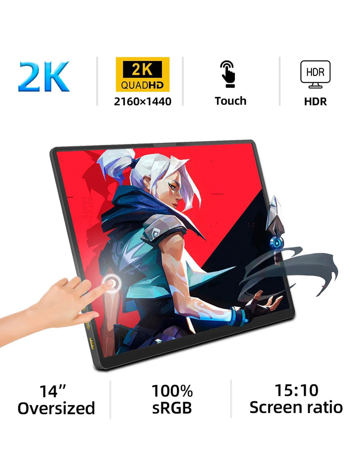 2K Portable Monitor 14 Inch Touch HDR 60Hz Gaming Display