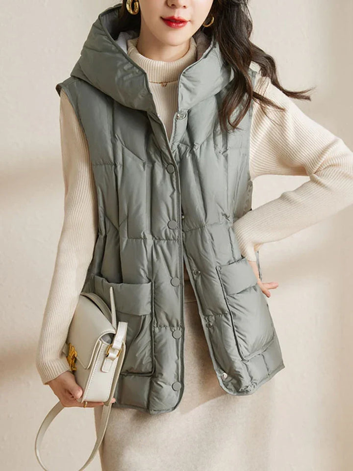 Lightweight Women Hooded Down Vest - Boxy, Down, Autumn