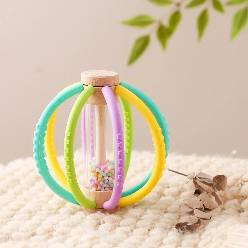 Baby Rattle Silicone Teether Wooden Newborn Sensory Toys