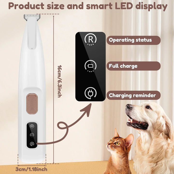 Waterproof Dog Paw Trimmer with LED Light – 18mm Wide Blade LED Display Pet Grooming Clipper 2026