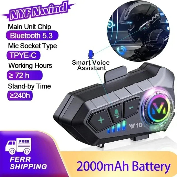 Bluetooth 5.3 Motorcycle Helmet Headset Y10 – Waterproof Hands-Free Call Music Speaker Universal Fit 2026
