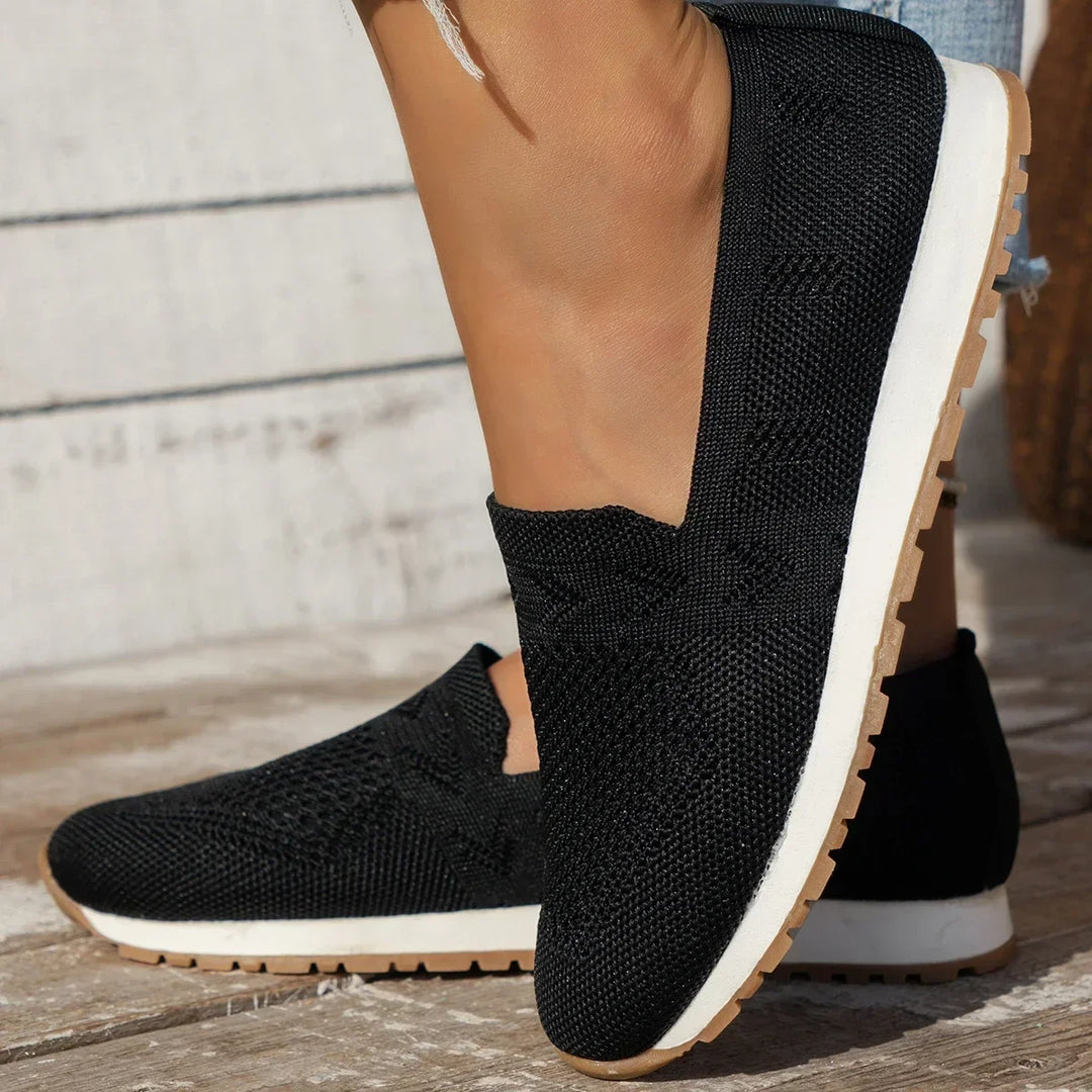 Solid color Casual Flats Slip-On Mesh Breathable Round Toe Shoes Women&