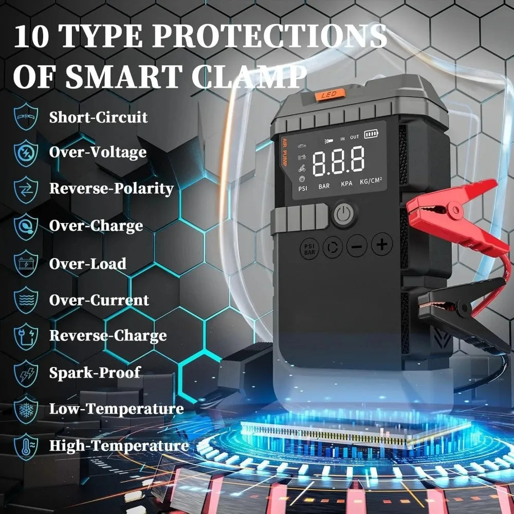 Car Jump Starter With Air Pump 3000A Peak Digital Tire Inflator 150 PSI Portable Power Bank Fall 2025