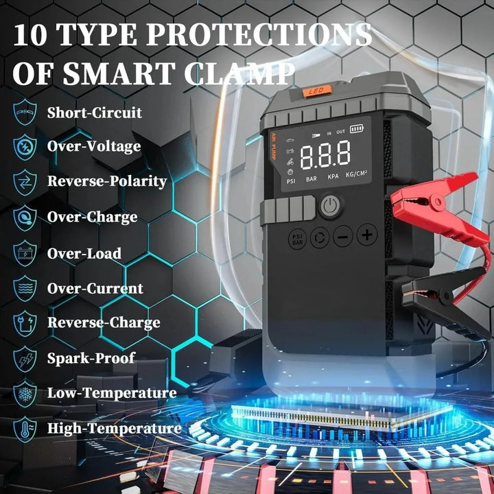 Car Jump Starter With Air Pump 3000A Peak Digital Tire Inflator 150 PSI Portable Power Bank Fall 2025