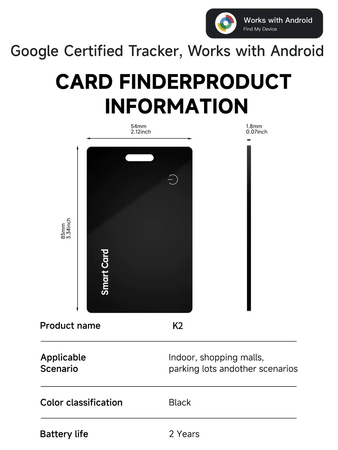 Smart Wallet Tracker Card IP68 Waterproof – Wireless Rechargeable Android Item Locator 2026