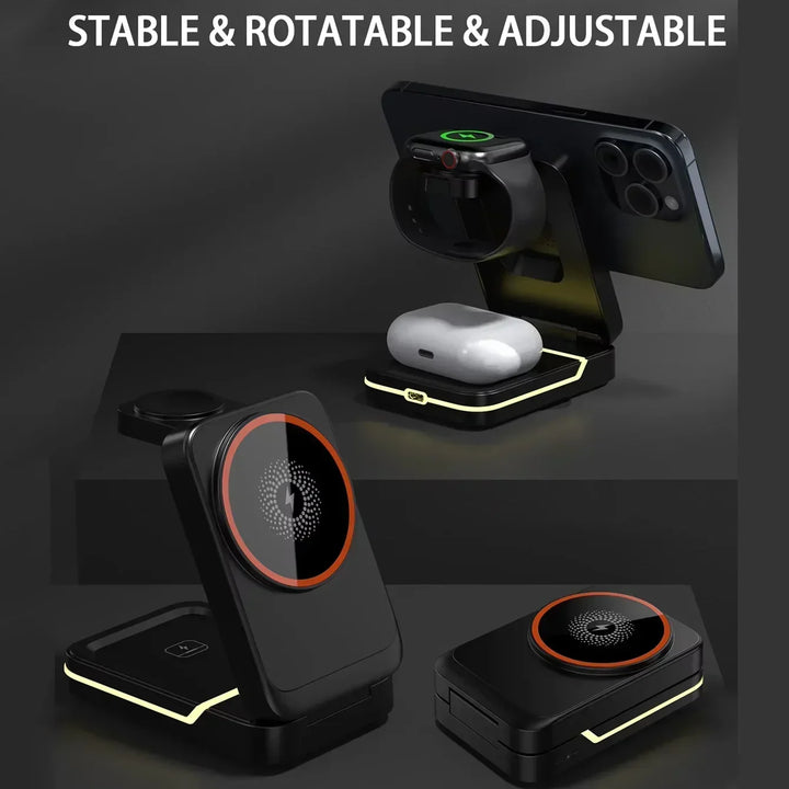 Foldable magnetic wireless charger – iPhone 12-16, Apple Watch, AirPods, USB-C, 15W 2026