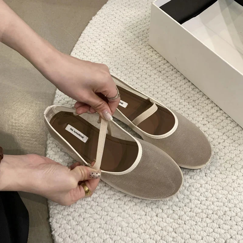 Lightweight Women’s Mary Jane Flats - Shallow Mesh, Casual