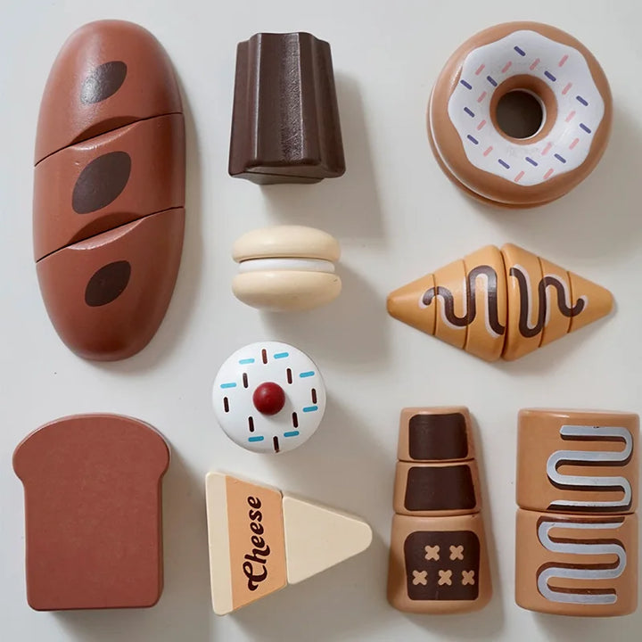 Wooden Kids Kitchen Playset with Cutting Food Accessories - Fruits, Vegetables &amp; Bakery Toys