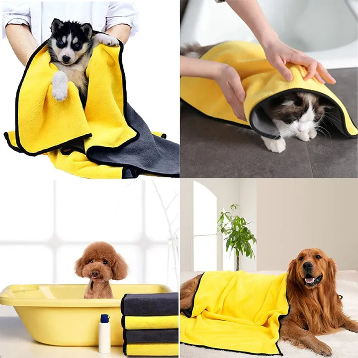 Absorbent Quick Drying Pet Towels for Dogs &amp; Cats - Soft Fiber Bathrobe &amp; Cleaning Mat