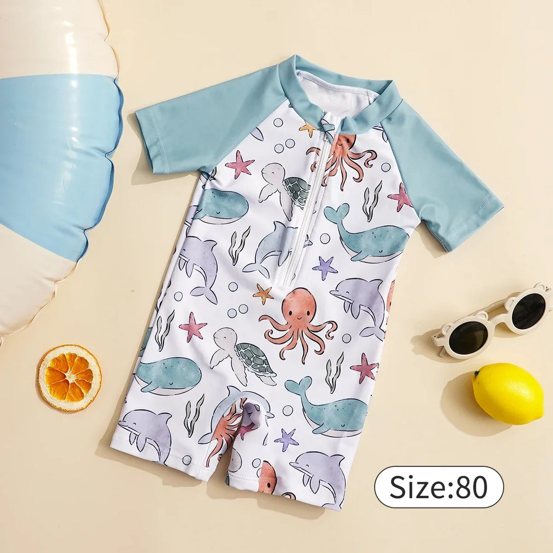 Lightweight durable unisex baby one-piece swimsuit - zip-front, polyester, for summer beach
