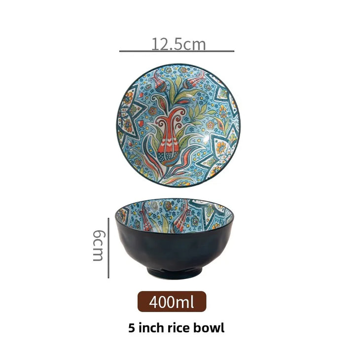 Bohemian Ceramic Rice Bowl Retro Noodle Bowl Kitchen Gift