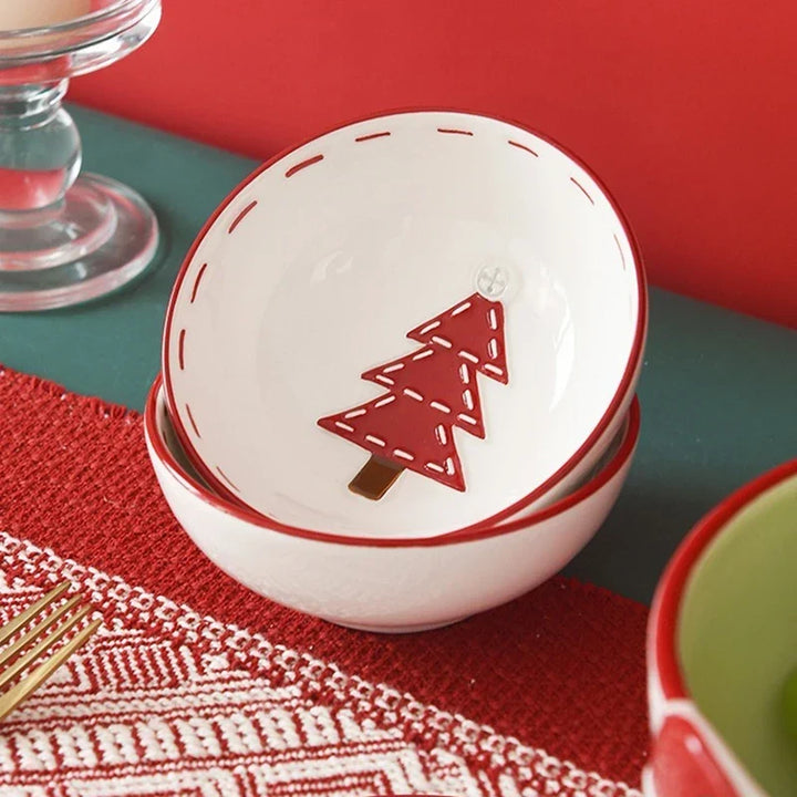 Christmas Ceramic Santa Bowl Nordic Holiday Breakfast Bowl