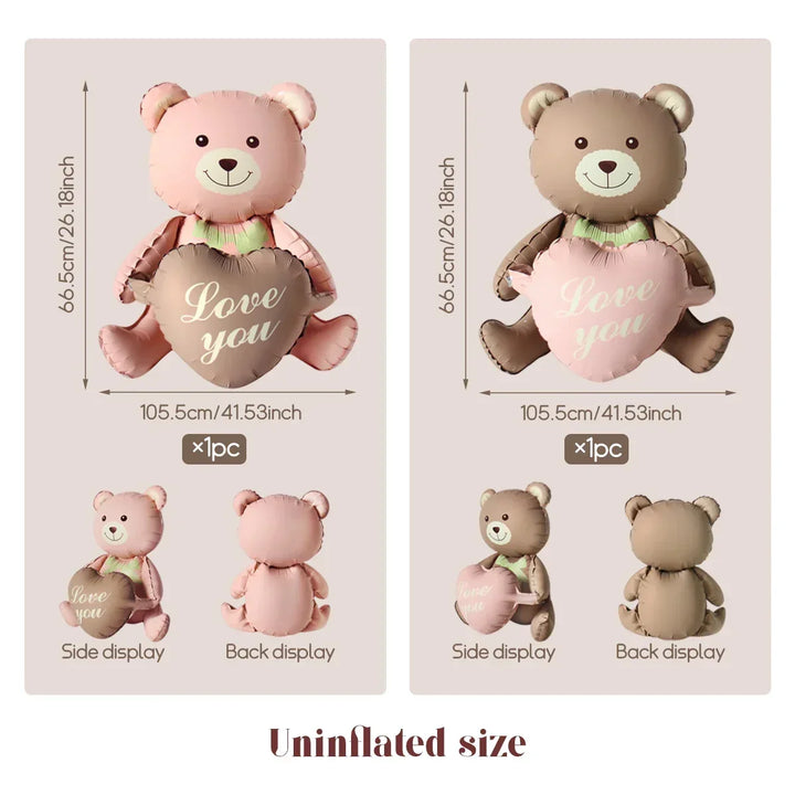 3D Bear Balloon Foil Lying Cartoon Heart Design Birthday Party And Valentine Decor 2026 Gift