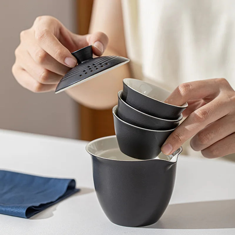 Portable Ceramic Travel Tea Set With Case Gift Kit