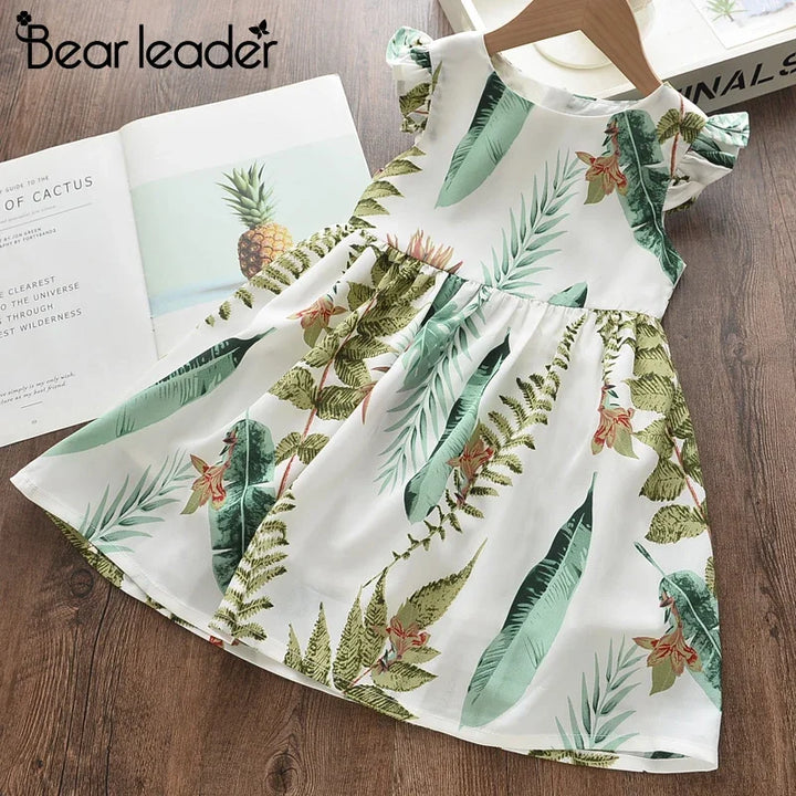 Lightweight girls’ dress – flowy a-line, floral butterfly print, casual wear for everyday adventures