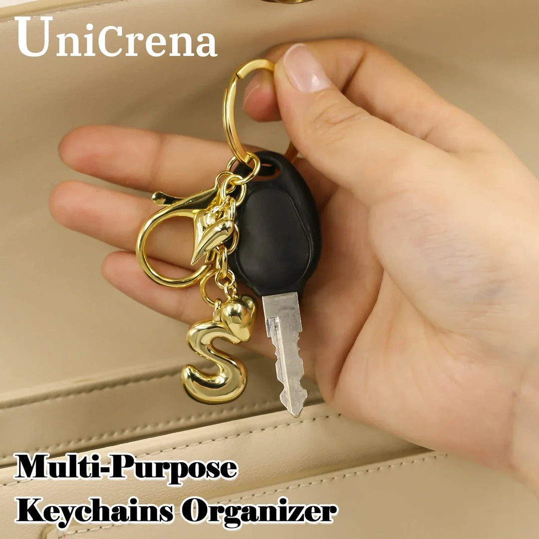 Personalized Keychain Gold Bubble Letter Bag Charm Gift