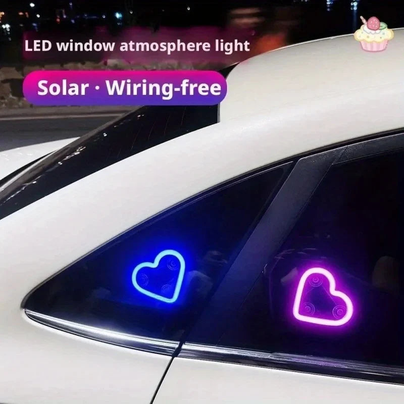 Car Window Neon Light Heart Shaped LED Interior Lamp TikTok Viral Fall 2026 Solar Powered Wiring Free