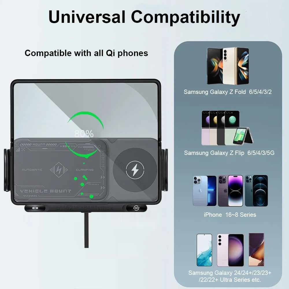 Wireless Car Charger Dual Coil Fold Screen Mount Fast Charge For Foldable Phones Air Vent Car Holder Fall 2026