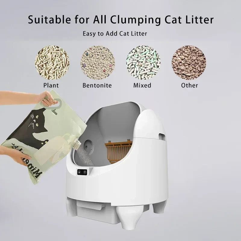 Automatic Cat Litter Box Self Cleaning With App Control Large Space Smart Toilet With Built In Stairs Safety Fall 2025