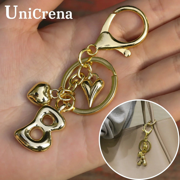 Personalized Keychain Gold Bubble Letter Bag Charm Gift