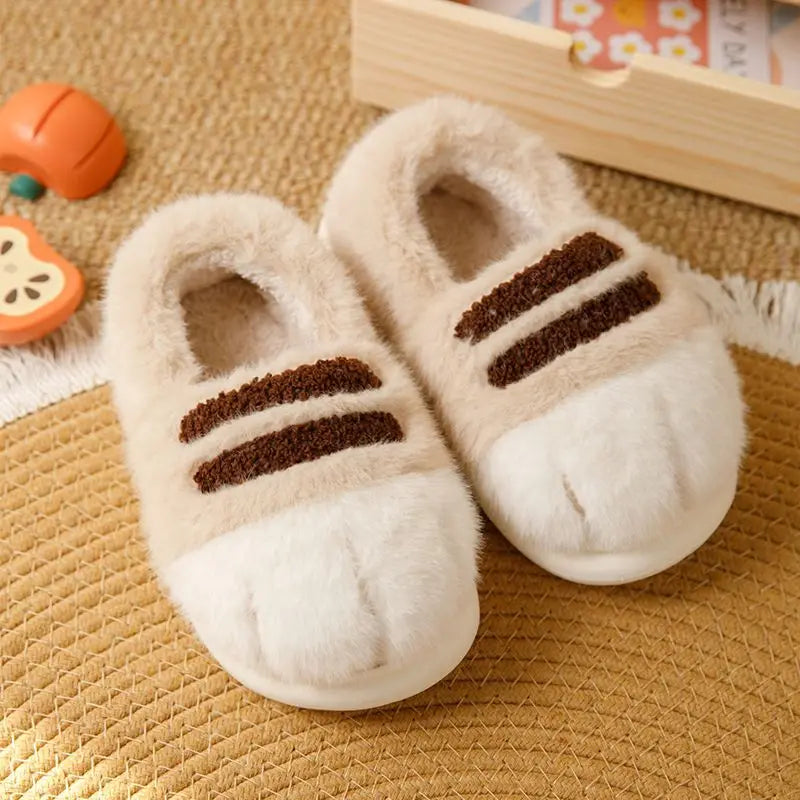 Warm cozy unisex slippers - cat-paw plush design, plush faux fur, indoor winter wear