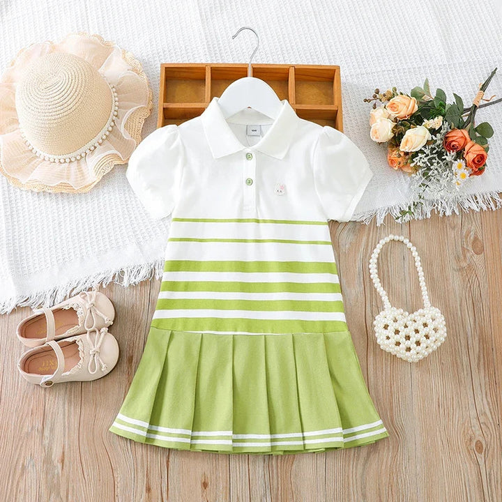 Lightweight girls’ dress - polo collar, knee-length, cotton-elastane, for summer wear