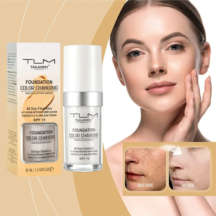 colour-Changing Liquid Foundation with SPF - Long-Lasting Waterproof Oil-Control Sunscreen Cream 30ml