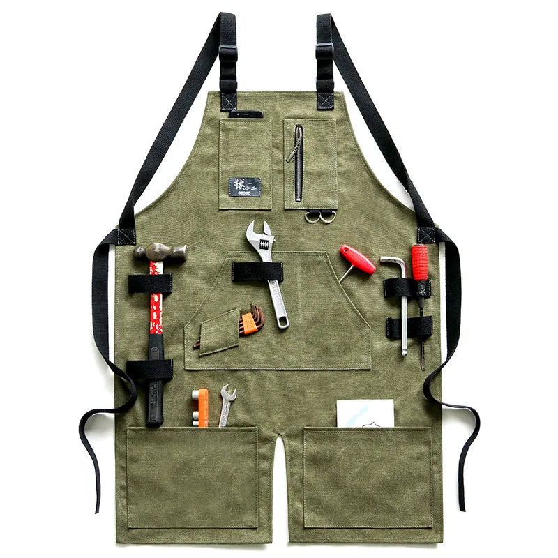 Denim Canvas Apron With Adjustable Cross Back Straps Work Apron Fall 2025 Custom Logo Durable Tool Pockets