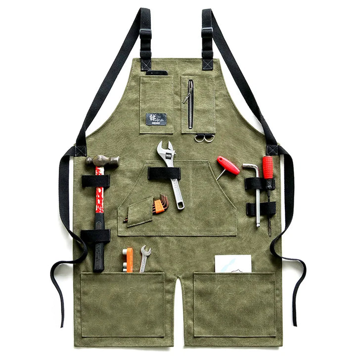 Denim Canvas Apron With Adjustable Cross Back Straps Work Apron Fall 2025 Custom Logo Durable Tool Pockets
