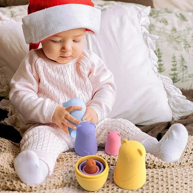 BPA-Free Silicone Stacking Blocks Nesting Doll Toy Set for Educational Play and Motor Skill Development