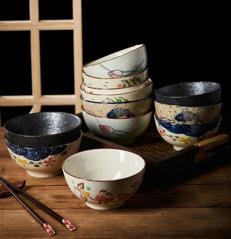 Ceramic 4.5 Inch Japanese Rice Bowl Retro Home Tableware