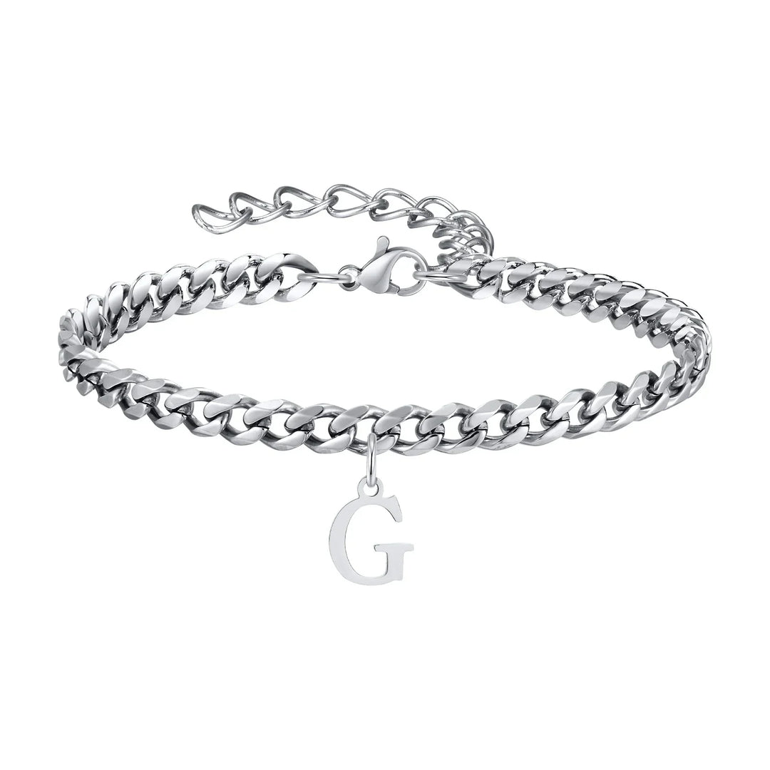 Initials Cuban Link Bracelet Stainless Steel Adjustable