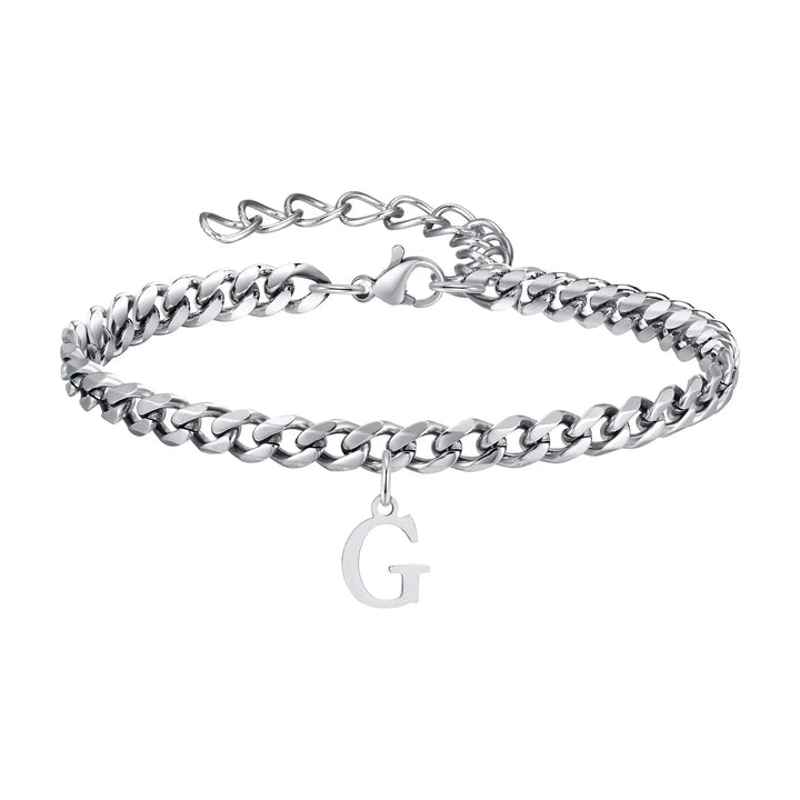 Initials Cuban Link Bracelet Stainless Steel Adjustable