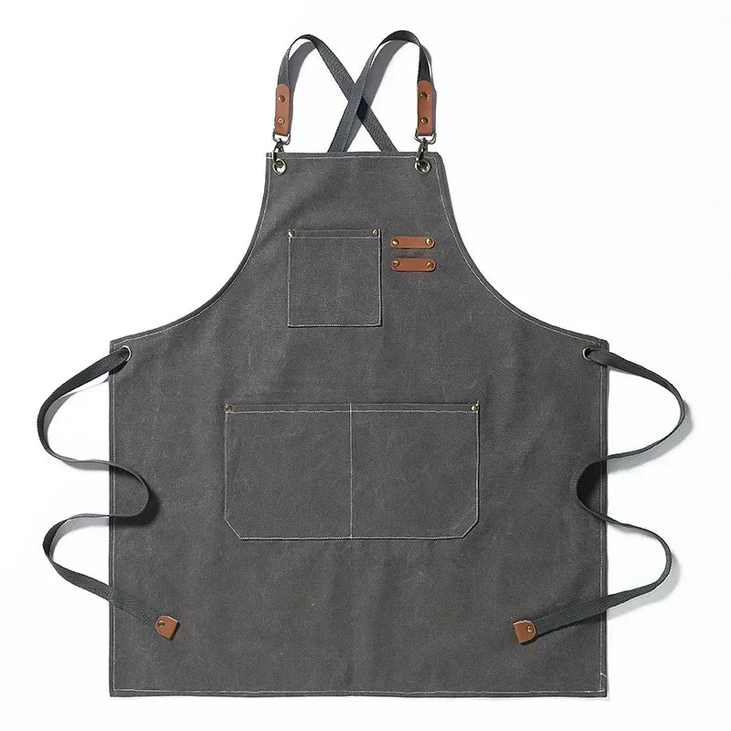 Chef Apron Canvas Crossback Utility Apron With Leather Trim And Pockets Fall 2025 Durable BBQ Workshop