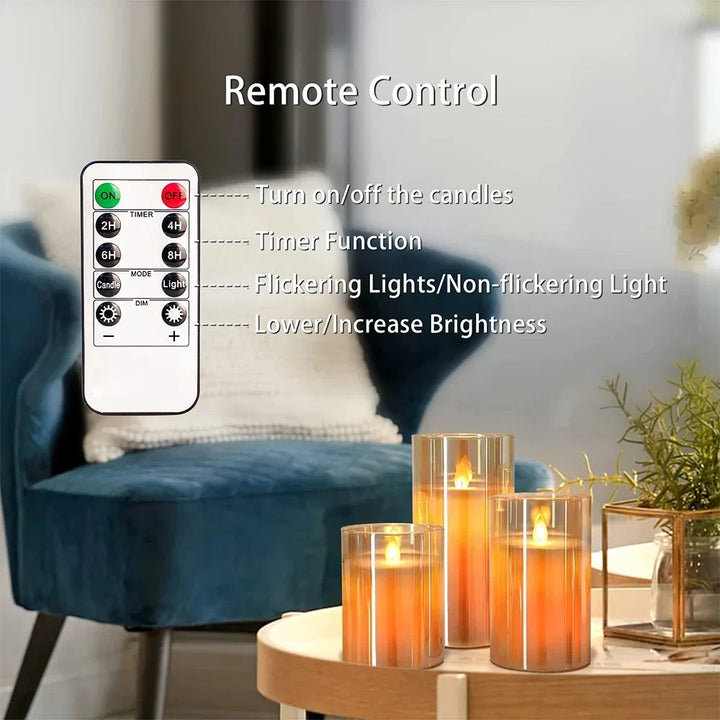 3Pcs/Set LED Flameless Candles with Remote Control - Flickering Light for Weddings &amp; Home Decor