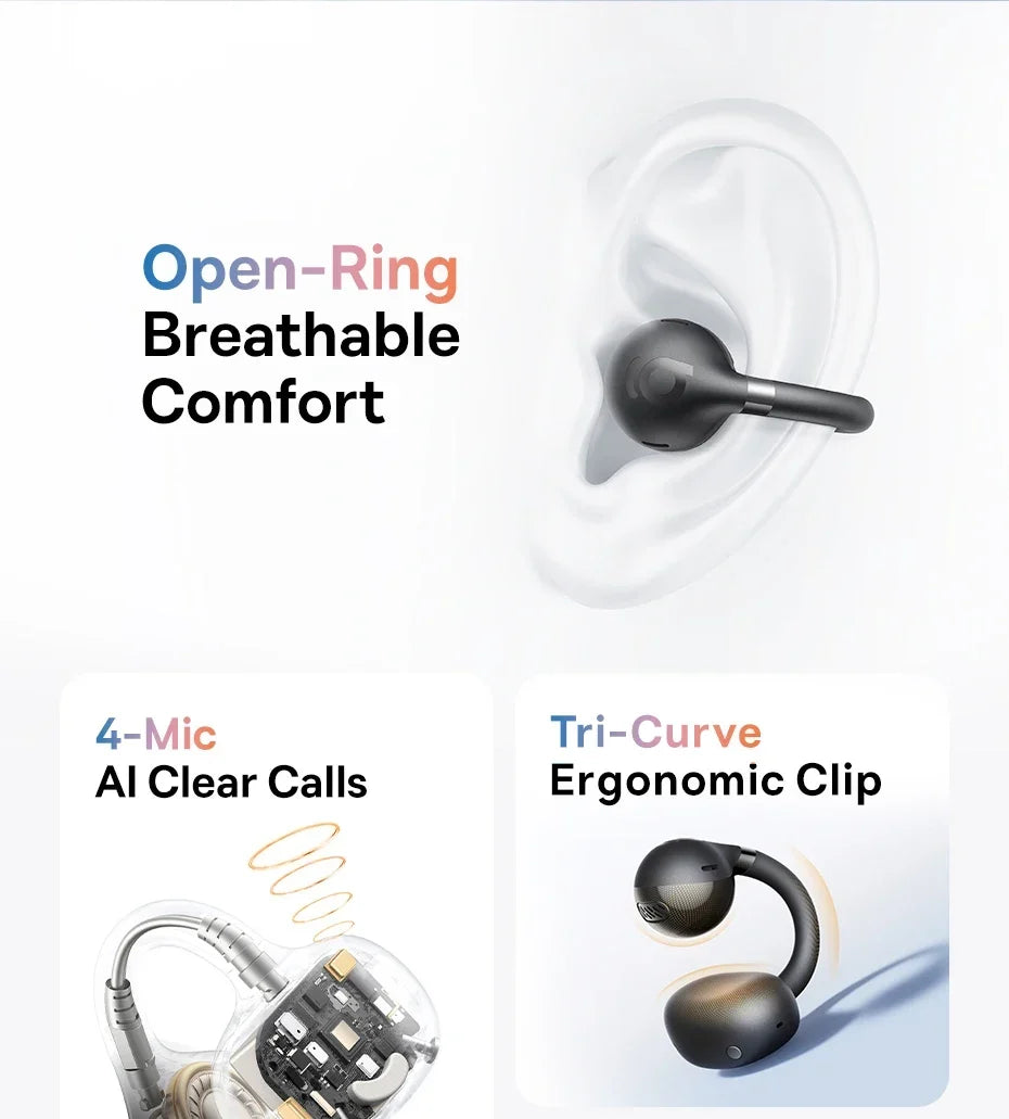 Baseus BC1 Open-Ear Clip Earbuds Bluetooth 6.0 – 4-Mic Noise Cancellation Super Bass IP55 Sports 2026