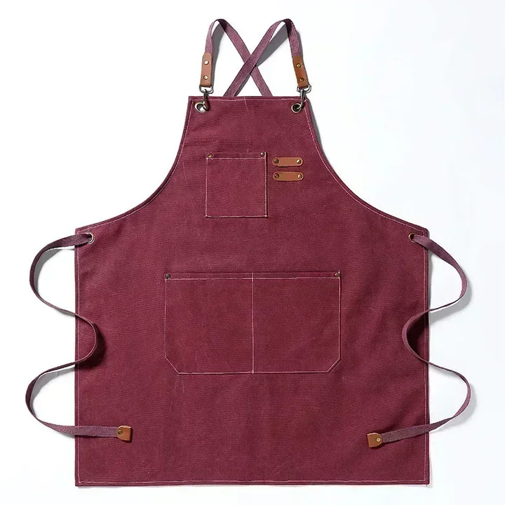 Chef Apron Canvas Crossback Utility Apron With Leather Trim And Pockets Fall 2025 Durable BBQ Workshop