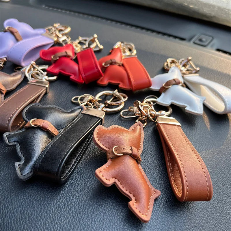 Leather Dog Keychain Car Charm Bag Hanging Accessory
