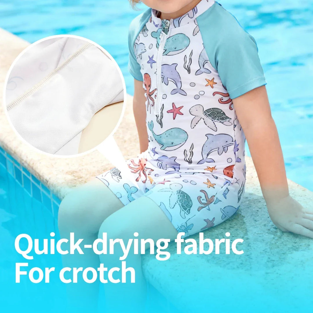 Lightweight durable unisex baby one-piece swimsuit - zip-front, polyester, for summer beach