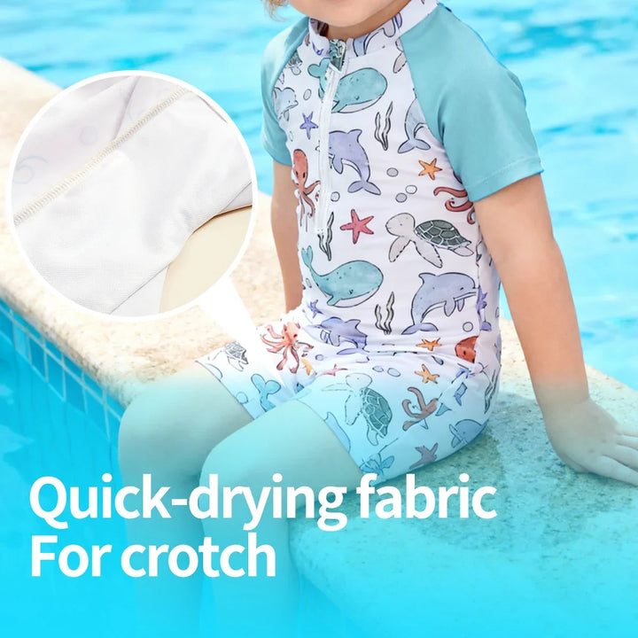 Lightweight durable unisex baby one-piece swimsuit - zip-front, polyester, for summer beach