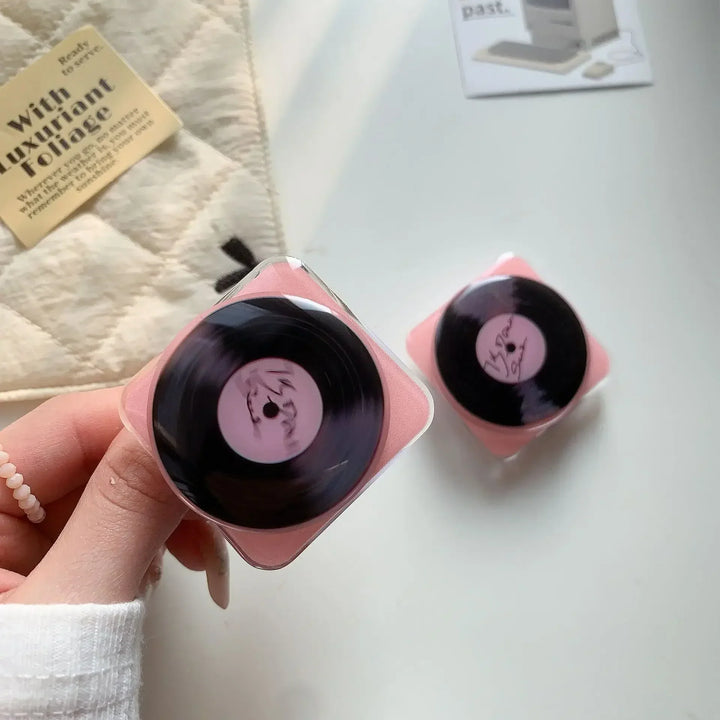 Adorable Rotatable Pink Vinyl Record Phone Holder Stand - Lazy Desktop Accessory for iPhone &amp; Android