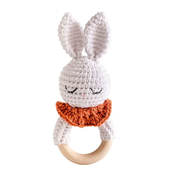 Crochet Bear Teether Rattle Ring Newborn Sensory Toys