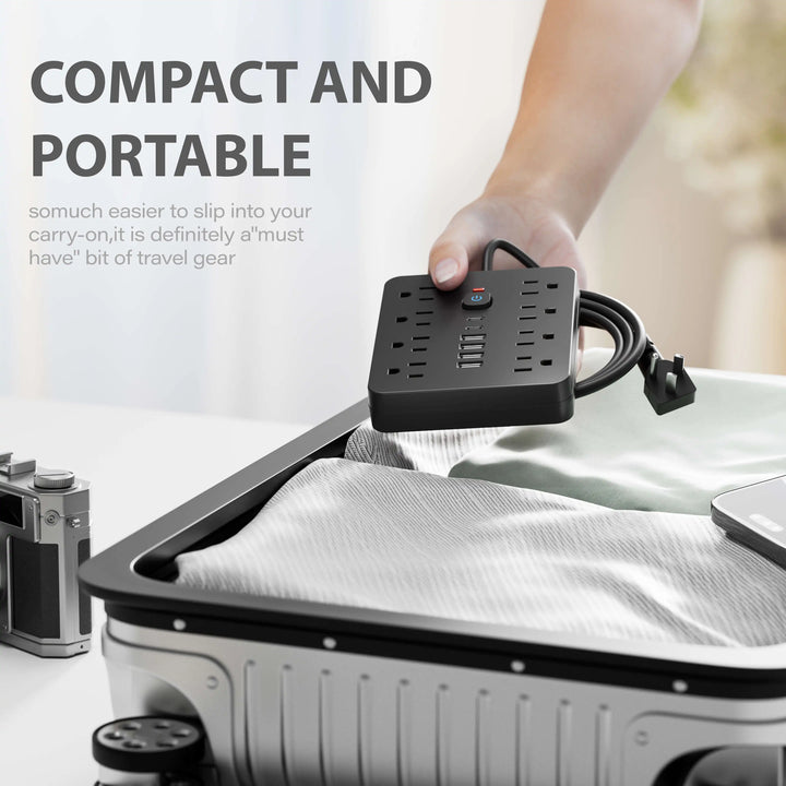 14-in-1 Power Outlet Surge Protector, 8 AC &amp; 4 USB, Extension Cord for Desktop Charging