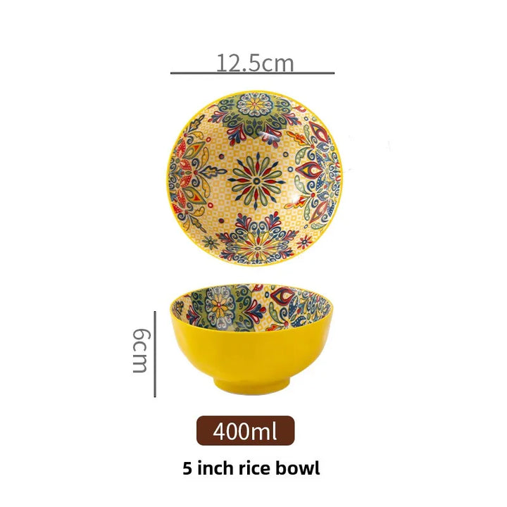 Bohemian Ceramic Rice Bowl Retro Noodle Bowl Kitchen Gift