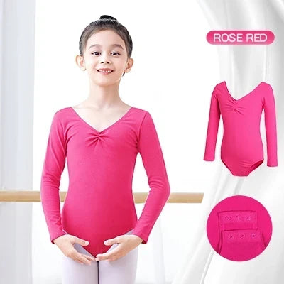 Breathable girls long sleeve ballet leotard - twist-front, cotton, for dance class