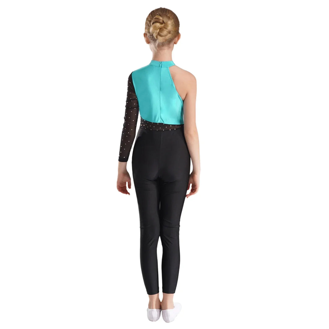 Stretchy Girls Unitard – Long Sleeve, Snakeskin, Polyester, Nylon, Elastane, For Ballet, Rhythmic Gymnastics