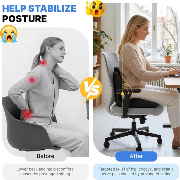 Ergonomic Memory Foam Seat Cushion with Back Support – Lumbar Relief for Office Chair Car Wheelchair 2026